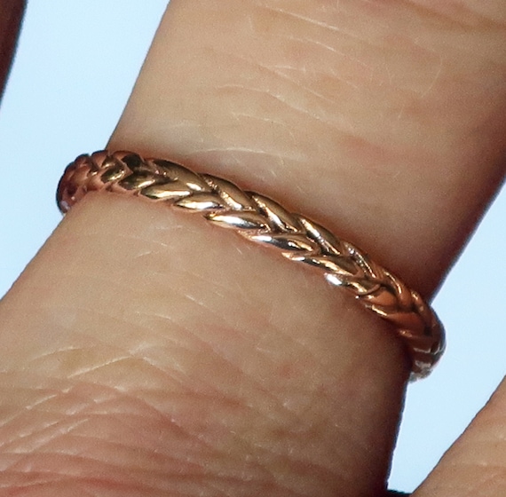 Solid 10k Rose Gold Thin Braid Stacking Ring, US size 7
