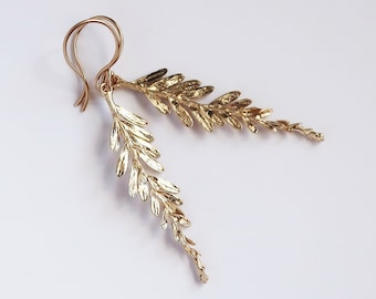 10K yellow Gold California Coastal Redwood Branch Earrings