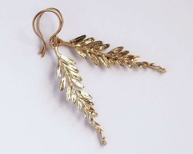 Featured listing image: 10K yellow Gold California Coastal Redwood Branch Earrings