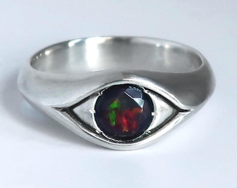 Sterling Silver & Black Opal Eye Ring