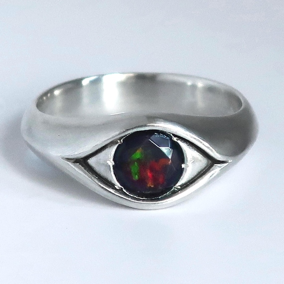 Sterling Silver & Black Opal Eye Ring