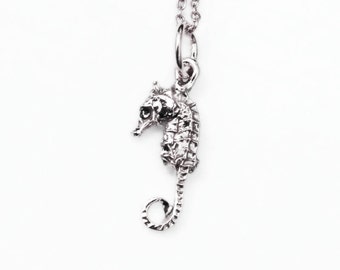 Tiny Solid Sterling Silver Seahorse Necklace