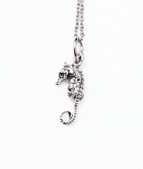Tiny Solid Sterling Silver Seahorse Necklace