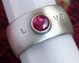 Ruby & Sterling Silver LOVE Ring-Size 6-Ready to Ship