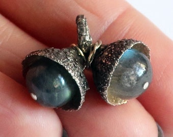 Sterling Silver and Labradorite Double Acorn Pendant