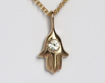 10k Yellow Gold and White Sapphire Hamsa Charm -Ready to Ship