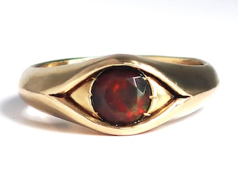 Fiery Black Opal Eye Ring, Brass with genuine Opal