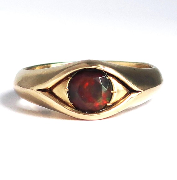 Fiery Black Opal Eye Ring, Brass with genuine Opal