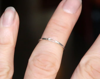 Thin Silver, Sewing Needle, Midi, Stacking Ring.