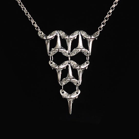 Sterling Silver Small Shark Tooth multiple Pattern Layered Necklace-3 tiers.