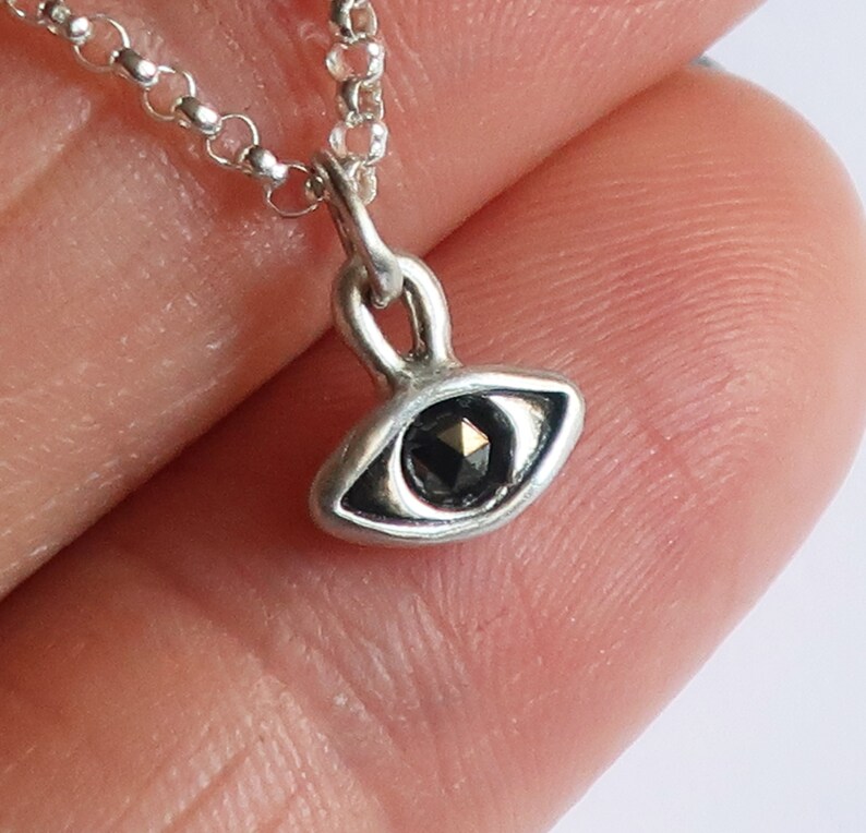 Sterling Silver /& Black Diamond Eye Charm-small size-Ready to Ship
