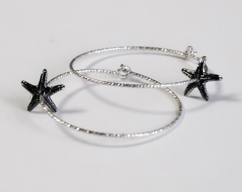 Tiny Sterling Silver Starfish Hoop Earrings