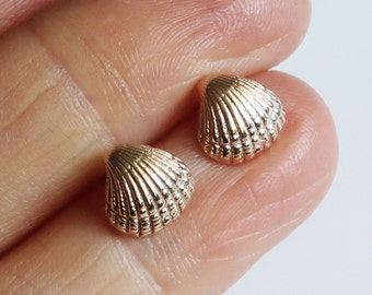 Tiny Gold Block Island Clam Shell Stud Earrings