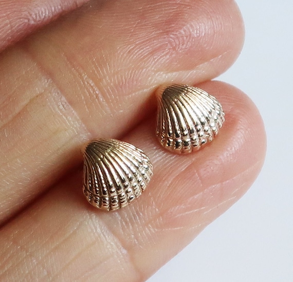 Tiny Gold Block Island Clam Shell Stud Earrings