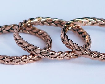 READY TO SHIP-Solid 10k Rose Gold Thin Braid Stacking Ring