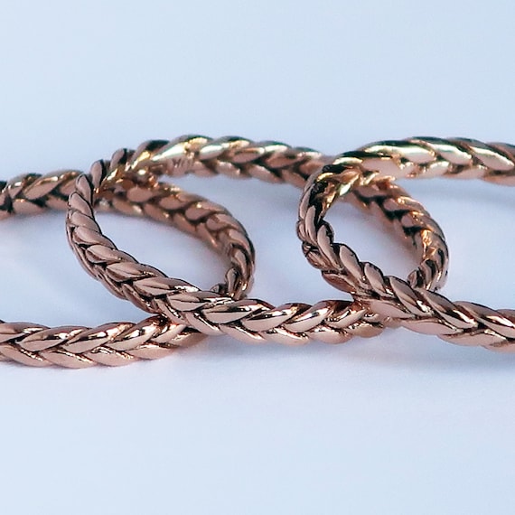 READY TO SHIP-Solid 10k Rose Gold Thin Braid Stacking Ring