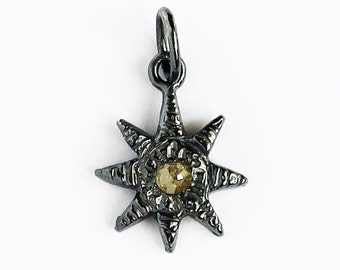 Ready to Ship-Blackened Sterling Silver and Yellow Rose Cut Diamond Celestial Charm Necklace