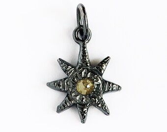 Ready to Ship-Blackened Sterling Silver and Yellow Rose Cut Diamond Celestial Charm Necklace