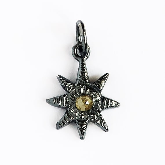 Ready to Ship-Blackened Sterling Silver and Yellow Rose Cut Diamond Celestial Charm Necklace