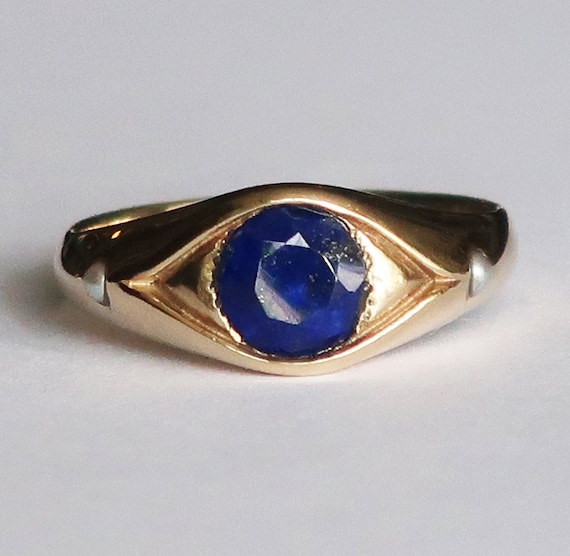 Evil Eye Ring Gold, Lapis Lazuli and Pearl Protection Amulet Ring Size 7