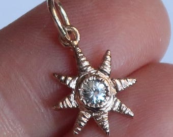 Ready to Ship-Rose Gold Celestial Star Charm with genuine white sapphire center.