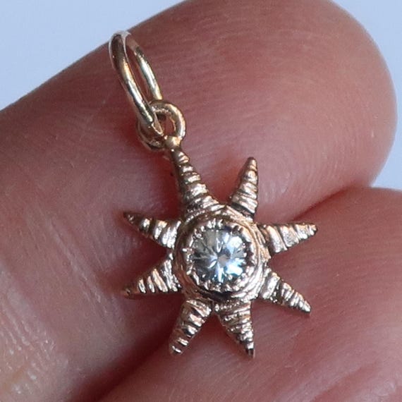 Ready to Ship-Rose Gold Celestial Star Charm with genuine white sapphire center.
