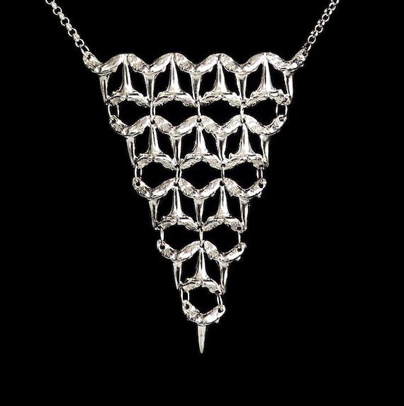 Sterling Silver Small Shark Tooth multiple Tiered Pattern Layered Necklace