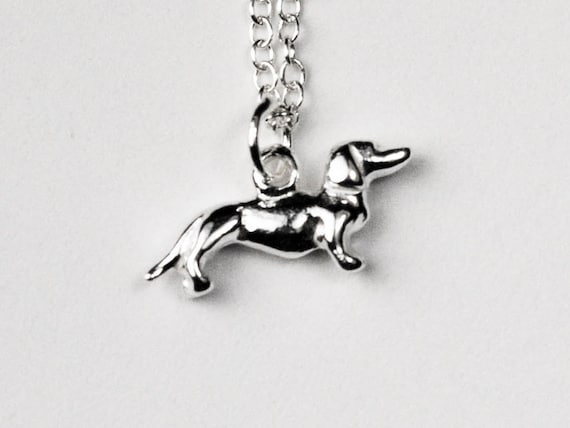 Solid Sterling Silver Tiny Dachshund Necklace