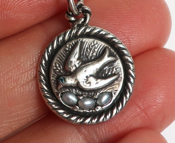 Silver & Pearl Swallow with Eggs -Ready to Ship