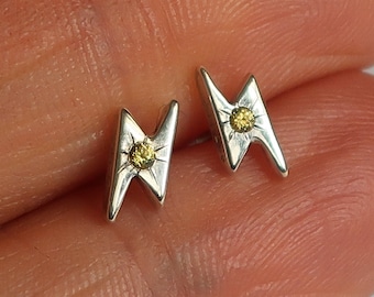 Sterling Silver & Yellow Sapphire Lightning Bolt Stud Earrings