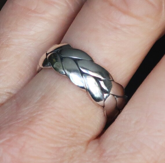 Wide Sterling Silver Braid Ring: Low Profile, Size 7.5 or 8