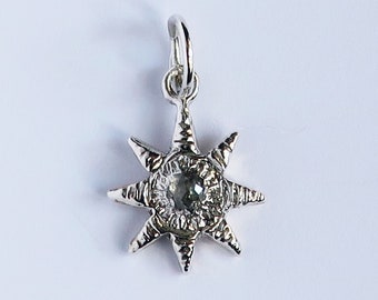 Sterling Silver and Grey Rose Cut Diamond Celestial Charm Necklace