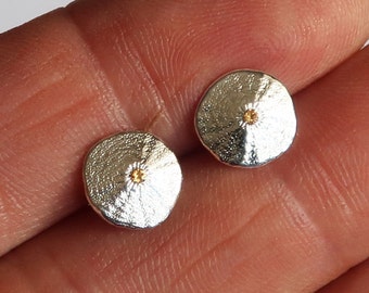 Tiny Silver & Yellow Sapphire Sea Cake Sand Dollar Stud Earrings