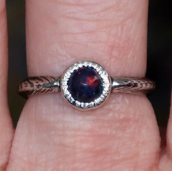 Sterling Silver and Hand Cut Black Opal Cuttlefish Cast Ring, US Size 6.