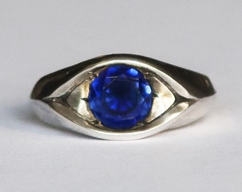 Ready to Ship-One of a Kind-Large Sterling Silver Blue Sapphire Eye Ring-Size 4.75