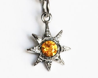 Sterling Silver and Faceted Genuine Citrine Celestial Charm Necklace