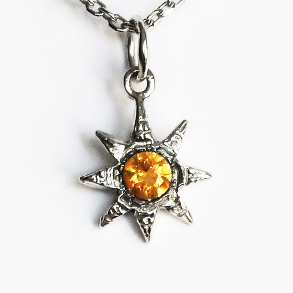 Sterling Silver and Faceted Genuine Citrine Celestial Charm Necklace