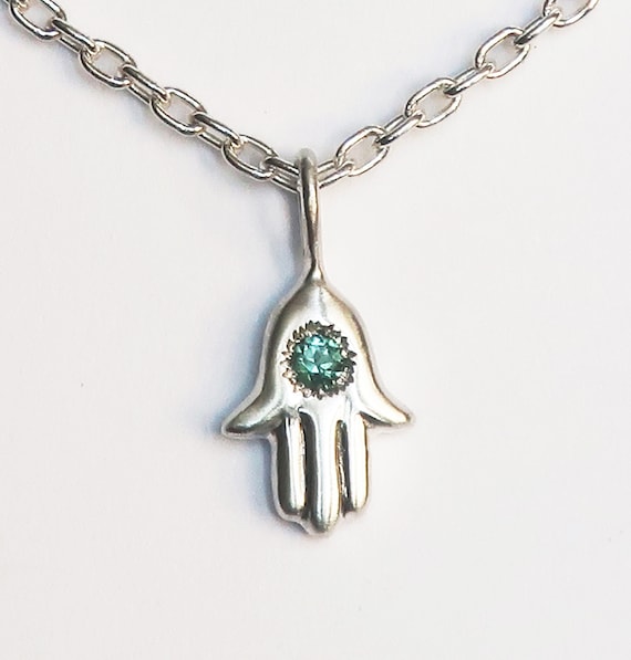 Sterling Silver and Green Tourmaline Hamsa Charm-Ready to Ship