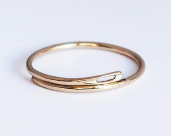Sewing Needle Thin Solid Gold Stackable Ring-10k Gold