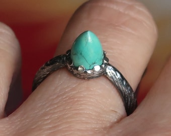 Sterling Silver and Tibetan Turquoise Power Point Ring, US Size 5.5