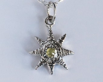 Sterling Silver and Pale Yellow Rose Cut Diamond Celestial Charm Necklace