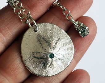 Sterling Silver & Blue Diamond Large Sand Dollar-READY TO SHIP