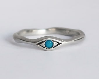Silver and Small Sleeping Beauty Turquoise Eye Ring
