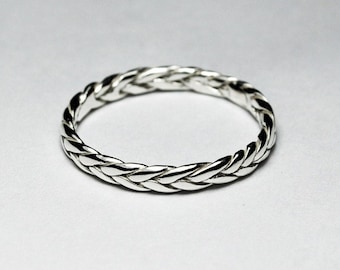 3mm wide Larger Size Solid Sterling Silver Thin Braid Ring