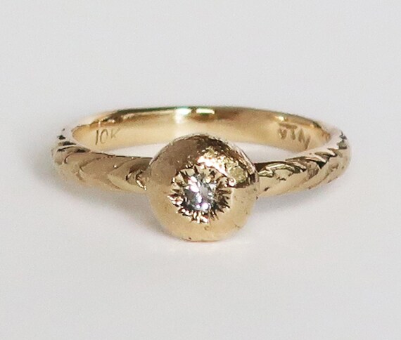 10k Gold and White Diamond Tiny Cushion Sea Urchin Ring, size 5-Ready to Ship