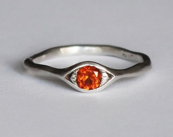 Ready to Ship-Sterling silver and orange hessonite garnet Eye Ring, US size 6.75