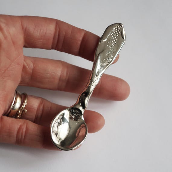 Textured Sterling Silver Spoon: Lost Wax Salt Spice Spoon