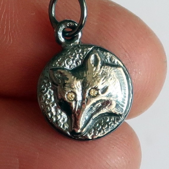 Dark Grey Sterling Silver Jeweled Wolf Charm Necklace-yellow sapphire eyes-Ready to Ship