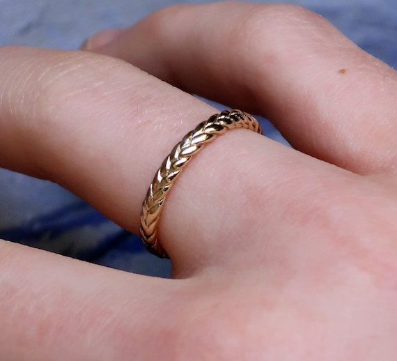 Ready to Ship-Solid 14k Yellow Gold Thin Braid Ring, US Size 7