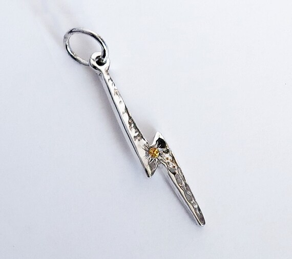 Sterling Silver Lightning Bolt Necklace with Yellow Sapphire-Ready to Ship